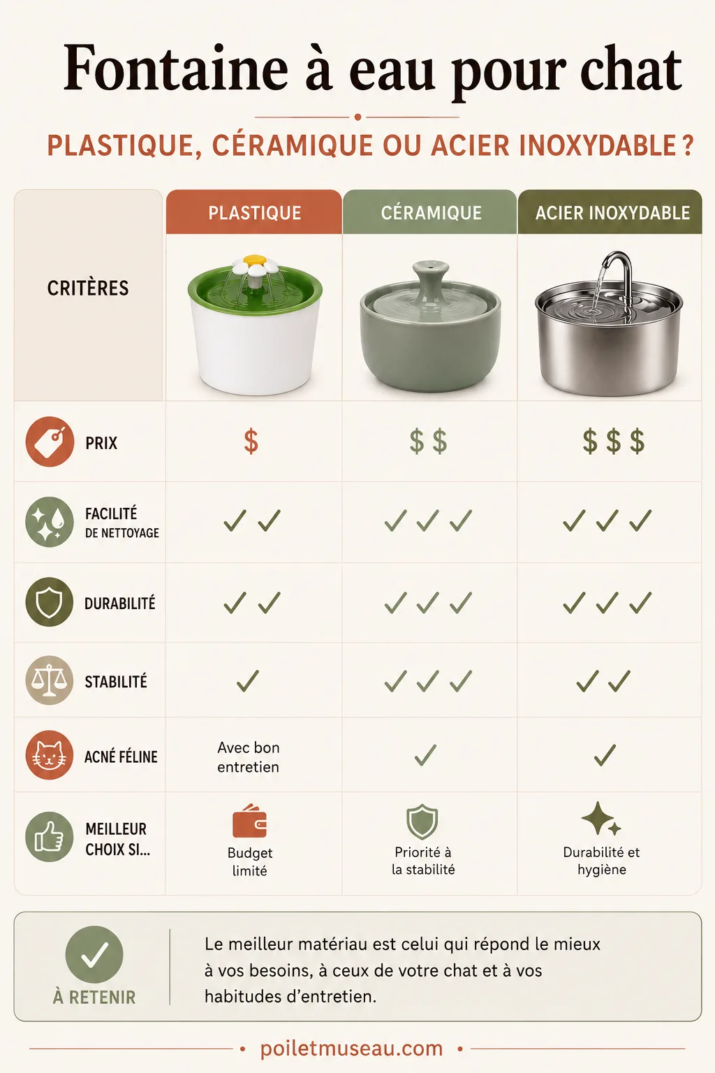 Tableau comparatif des fontaines à eau pour chat
