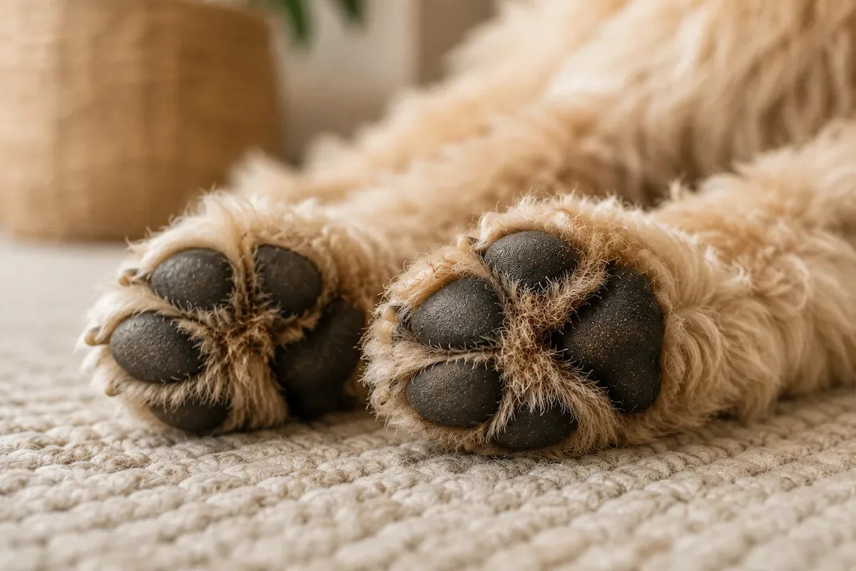Gros plan de coussinets de chien en santé, souples, résistants et bien hydratés