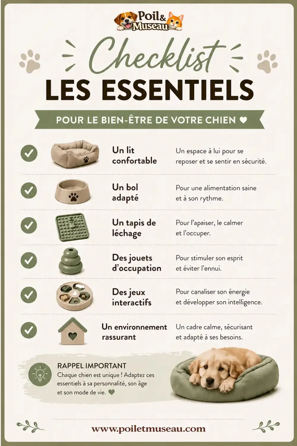 Liste des essentiels (checklist) pour chiens